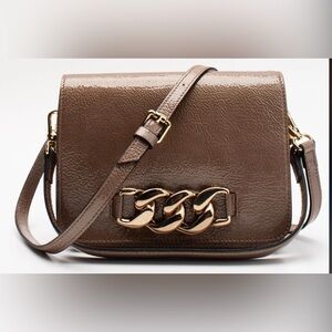 INNUE' Patent Leather Flap Crossbody Bag Chain Trim Detachable Strap NWT